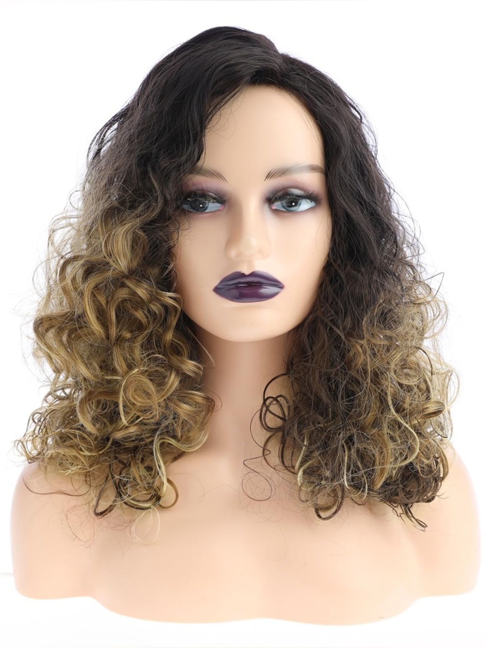 Natural Curly Ombre Wig - Dark Brown to Honey Blonde - Picture 3 of 9